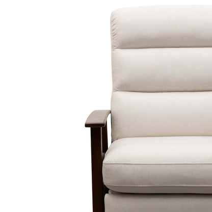 Fauteuil d'appoint inclinable Bree 28,5 en tissu d'apparence lin avec accoudoirs et pieds en bois - Beige | Fauteuil d'appoint à inclinaison par poussée Bree de 28,5 po en tissu d'apparence lin avec accoudoirs et pattes en bois - beige