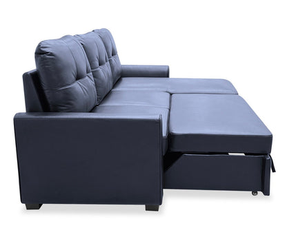 Sofa-lit sectionnel de droite Carter 2 pièces en tissu d’apparence cuir avec fauteuil long de rangement - noir