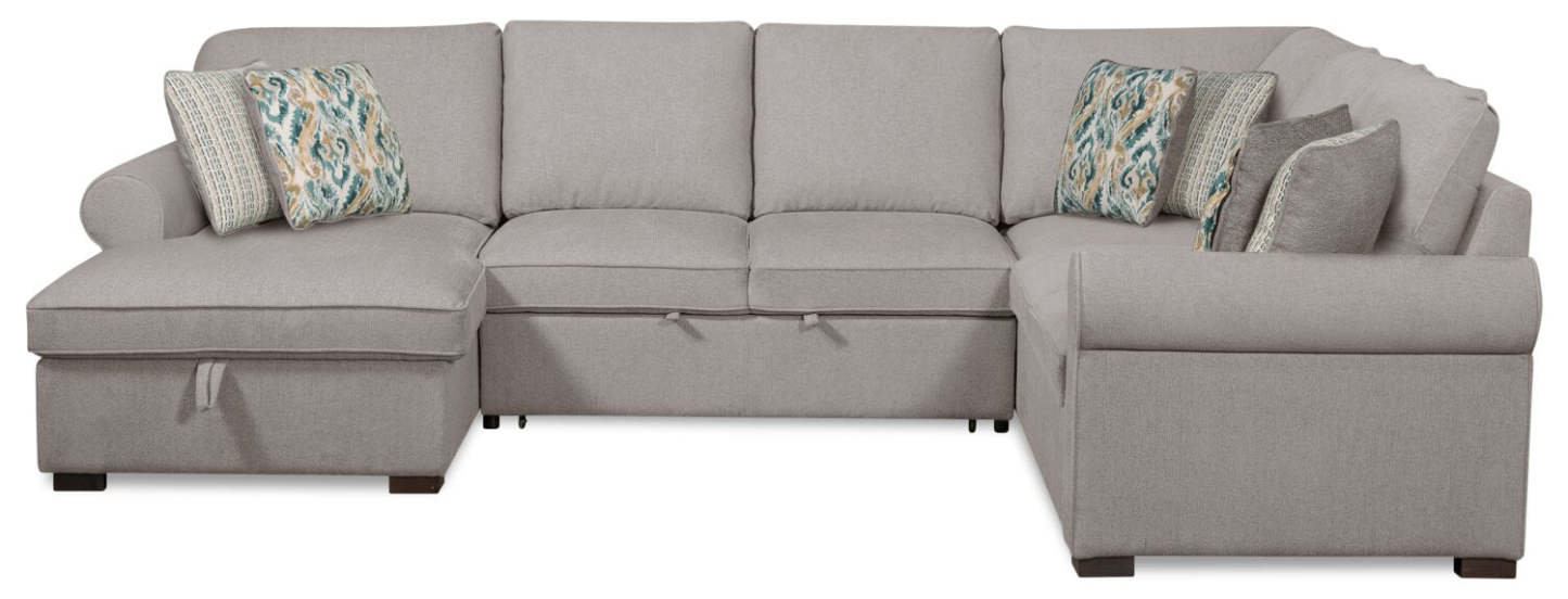 Scott Living Haven 3-Piece Left-Facing Chenille Fabric Sleeper Sectional with Storage Chaise - Grey | Canapé-lit sectionnel gauche Haven de Scott Living 3 pièces en tissu de chenille avec chaise longue de rangement - gris