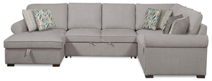 Scott Living Haven 3-Piece Left-Facing Chenille Fabric Sleeper Sectional with Storage Chaise - Grey | Canapé-lit sectionnel gauche Haven de Scott Living 3 pièces en tissu de chenille avec chaise longue de rangement - gris