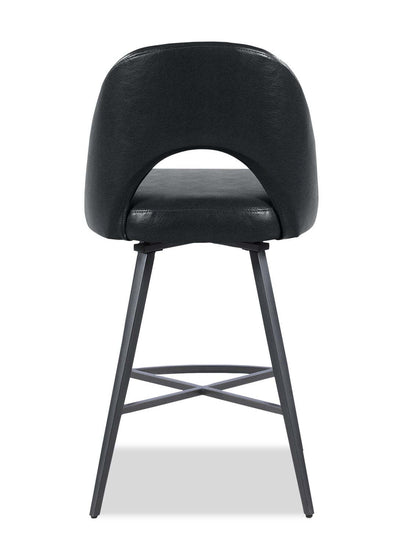 Tabouret à hauteur de comptoir Elijah avec siège pivotant, tissu en cuir végétalien, métal - Noir | Tabouret Elijah de hauteur comptoir en tissu de cuir végétalien et métal avec siège pivotant - noir