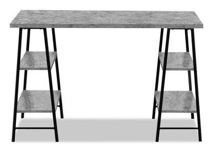 Bureau Jonnie 47.25 avec pieds style chevalet - aspect pierre grise|Bureau Jonnie de 47,25 po avec pattes de type chevalet - imitation de pierre grise