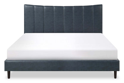 Lit plateforme Paseo en tissu de cuir végétalien bleu marine - King Size | Lit plateforme rembourré Paseo en tissu de cuir végétalien bleu marine - format très grand lit