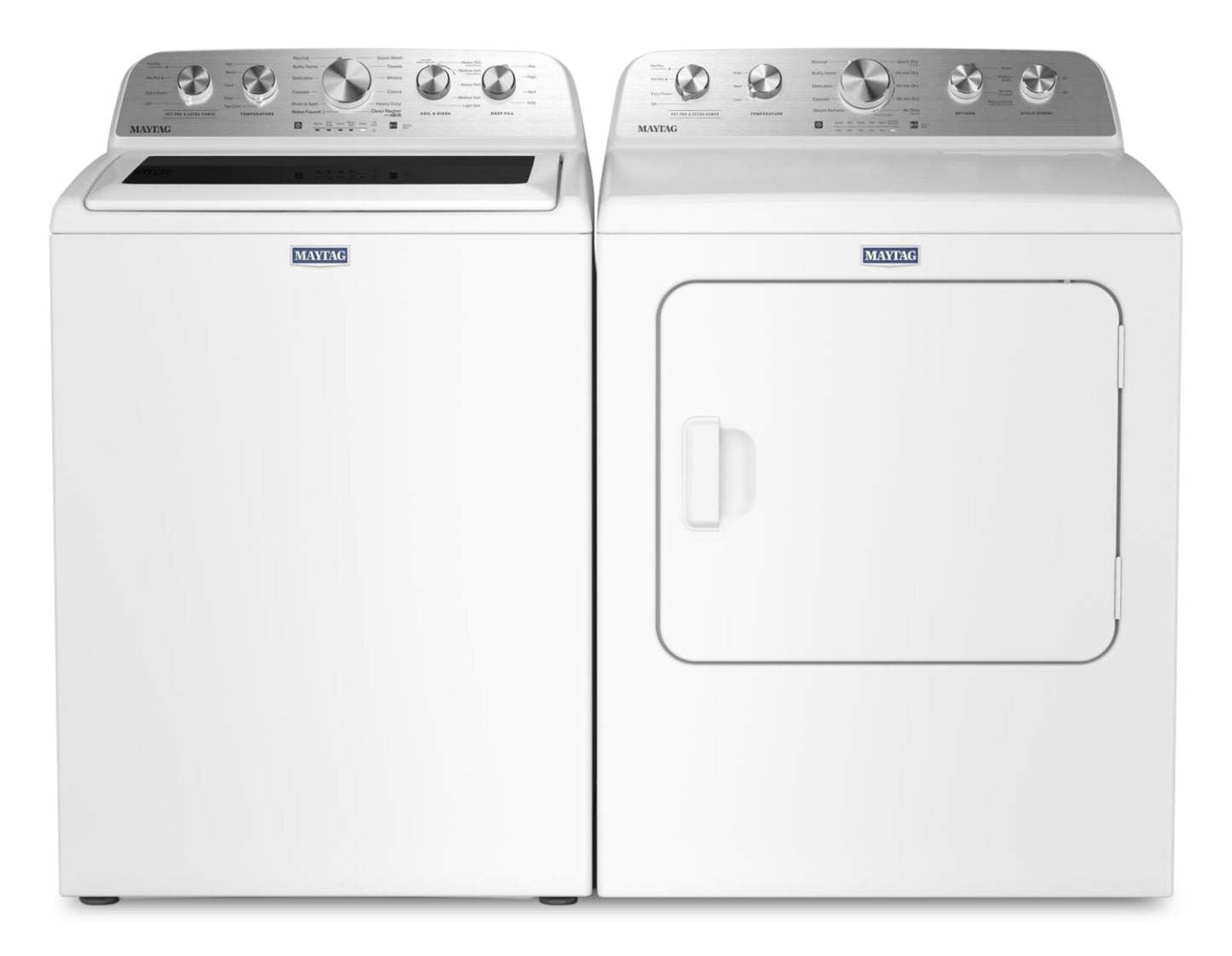 Maytag 5,4 pi³ Laveuse à chargement par le haut avec agitateur et 7,0 pi³ Sécheuse électrique Pet Pro – blanche - MATL56WW | Laveuse à chargement par le haut de 5,4 pi³ et sécheuse électrique Animal Pet Pro de 7,0 pi³ de Maytag - blanches - MATL56WW