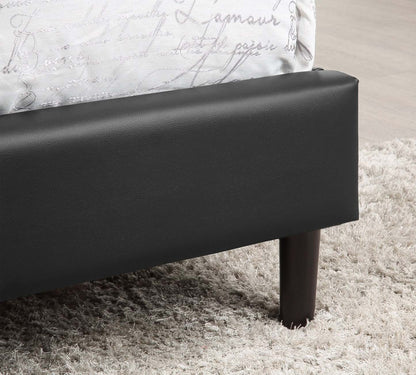 Lit plateforme Paseo en tissu de cuir végétalien noir - Pleine grandeur | Lit plateforme rembourré Paseo en tissu de cuir végétalien noir - format lit double