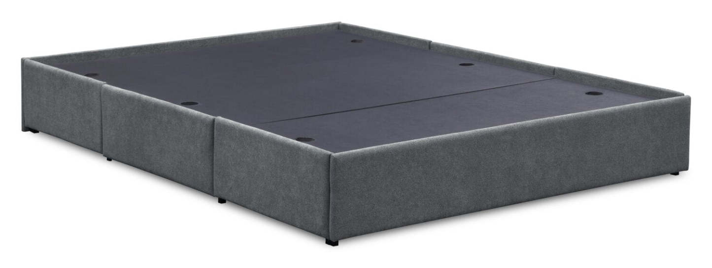 Sommier de lit rembourré avec rangement Amos en tissu anthracite avec 3 tiroirs intégrés - Grand lit | Base de lit de rangement Amos rembourrée en tissu anthracite avec 3 tiroirs intégrés - format grand lit