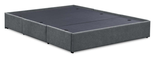 Sommier de lit rembourré avec rangement Amos en tissu anthracite avec 3 tiroirs intégrés - Pleine grandeur | Base de lit de rangement Amos rembourrée en tissu anthracite avec 3 tiroirs intégrés - format lit double