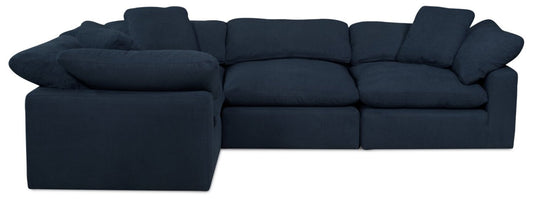 Eclipse Modular 5-Piece Linen-Look Fabric Sectional with Reversible Feather Down Cushions - Navy Blue | Canapé sectionnel modulaire Eclipse 5 pièces en tissu d’apparence lin avec coussins réversibles en duvet et plumes - bleu marine