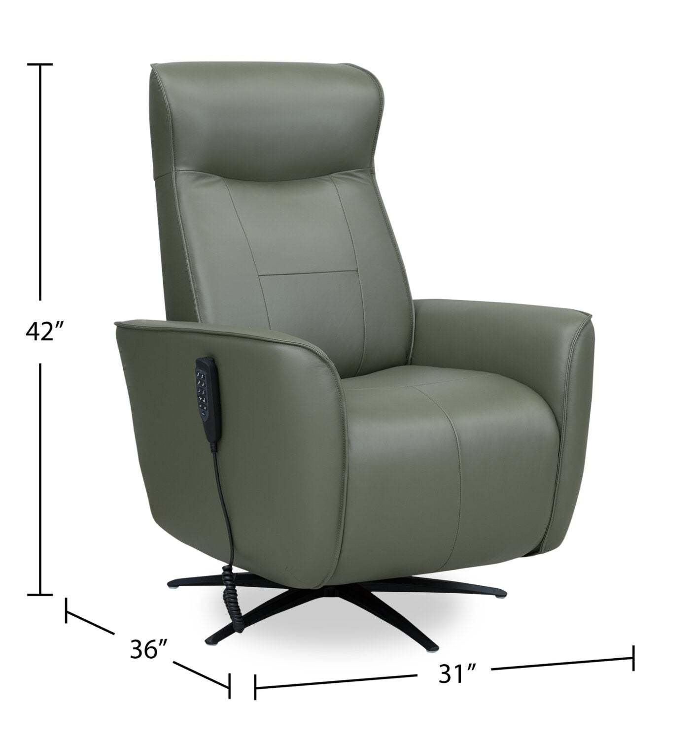 Fauteuil de massage à inclinaison électrique Serene de 31 po en cuir avec véritables appuie-tête électrique et siège chauffant - vert