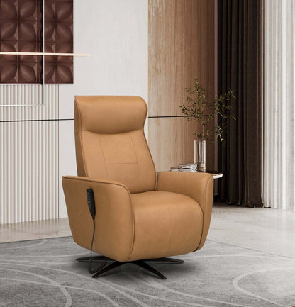 Fauteuil de massage à inclinaison électrique Serene de 31 po en cuir véritable avec appuie-tête électrique et siège chauffant - tan