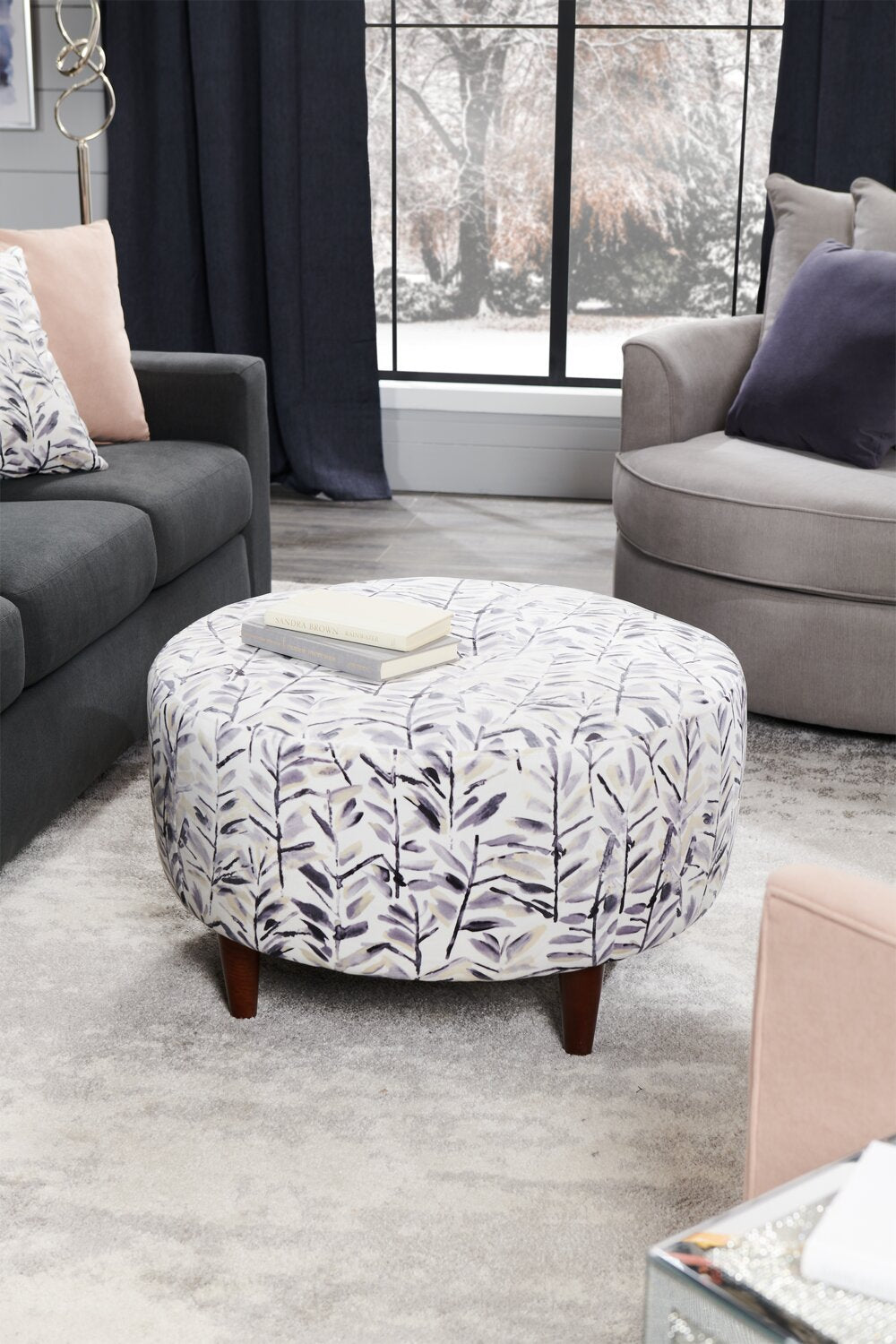 Pouf The Curve 31 en tissu, coloris galet multicolore, fabriqué au Canada | CURV1151