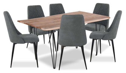 Miya 7pc Dining Set with Table & 6 Chairs, Live Edge, Acacia Wood, Metal, 60W - Charcoal | Ensemble de salle à manger Miya 7 pièces avec table de 60 po et 6 chaises, bordure Live Edge, en bois d'acacia et métal - anthracite