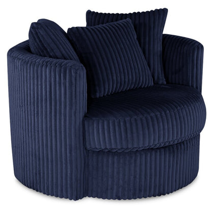Fauteuil d'appoint pivotant Cuddler Midi de 42 po fabriqué au Canada en tissu chenille - bleu Groove Midnight