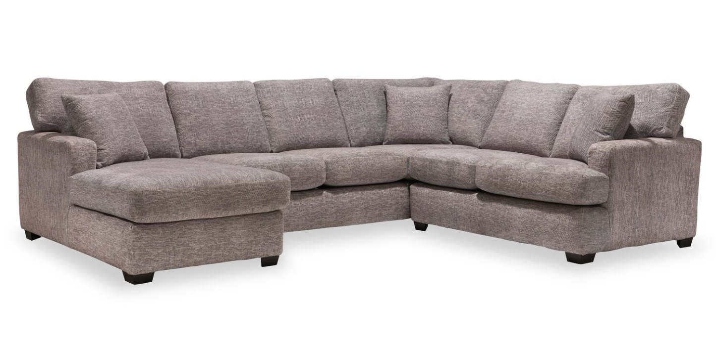 Sofa sectionnel de gauche Luxe 3 pièces fabriqué au Canada en tissu avec coussins amovibles - gris colombe Zaftig