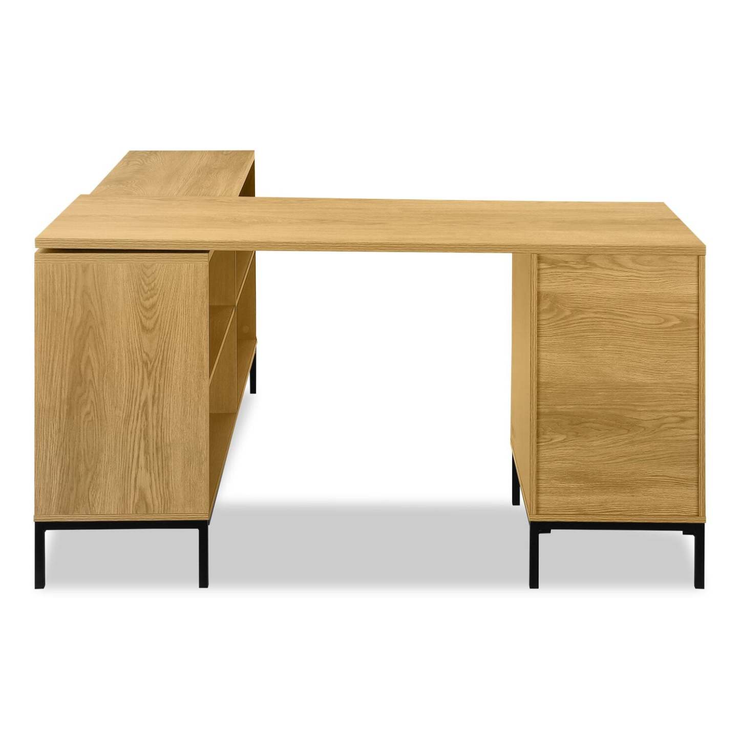 Bureau en forme de L Sean de 60 po à 3 tiroirs et 4 compartiments - chêne