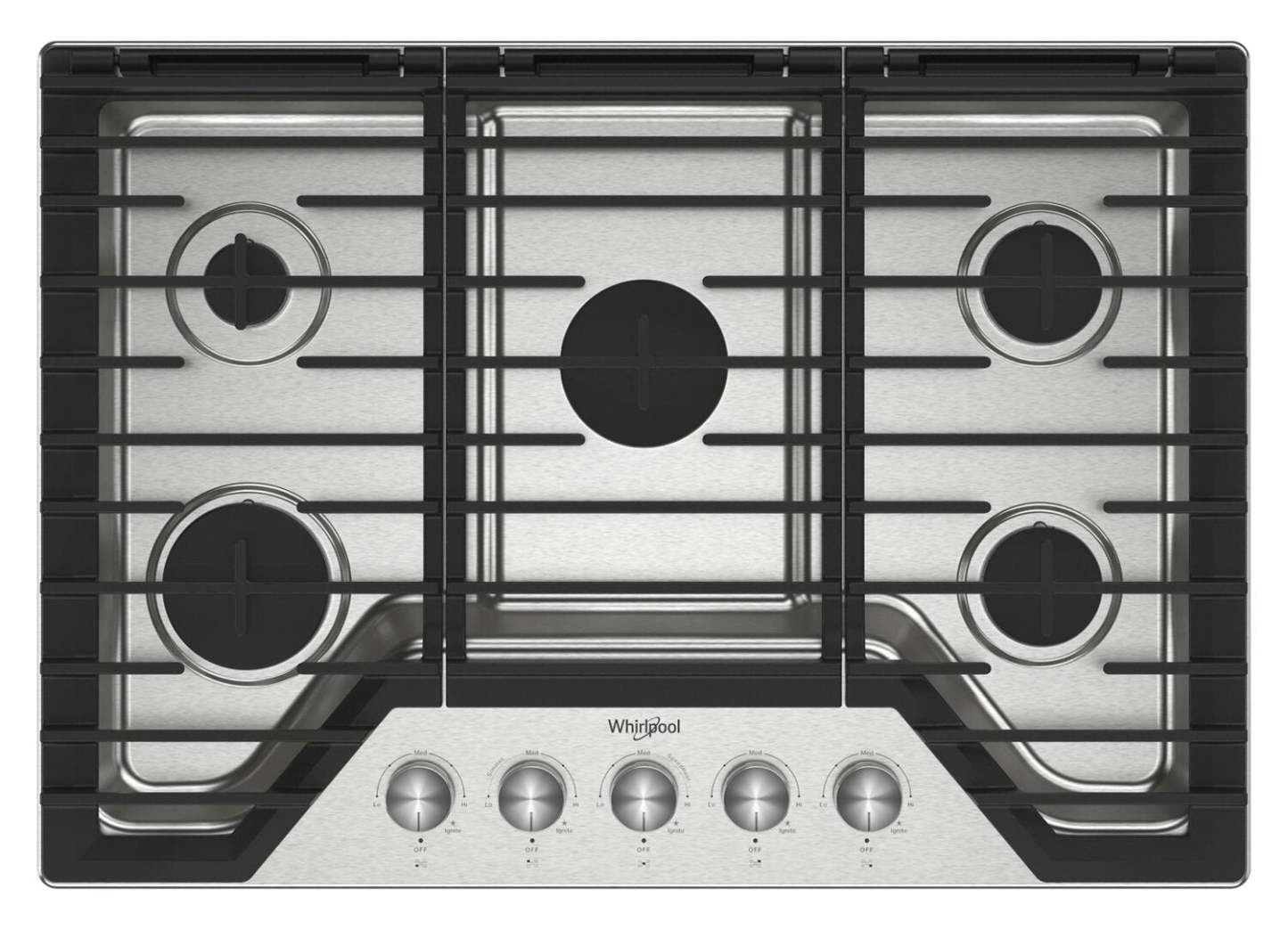 Whirlpool 30 Surface de cuisson à gaz avec 5e brûleur et grilles en fonte à charnières EZ-2-LiftMC - WCGK7030PS | WCGK730S