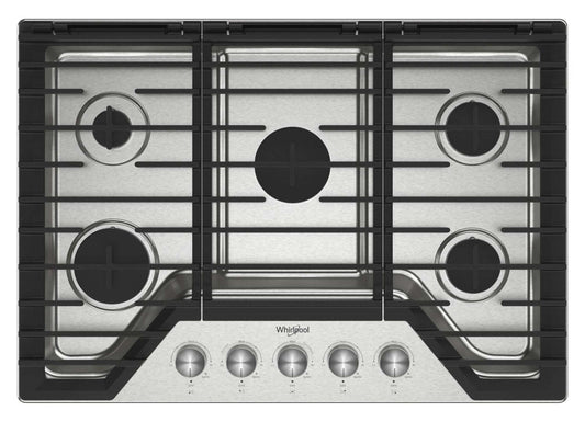 Whirlpool 30 Surface de cuisson à gaz avec 5e brûleur et grilles en fonte à charnières EZ-2-LiftMC - WCGK7030PS | WCGK730S