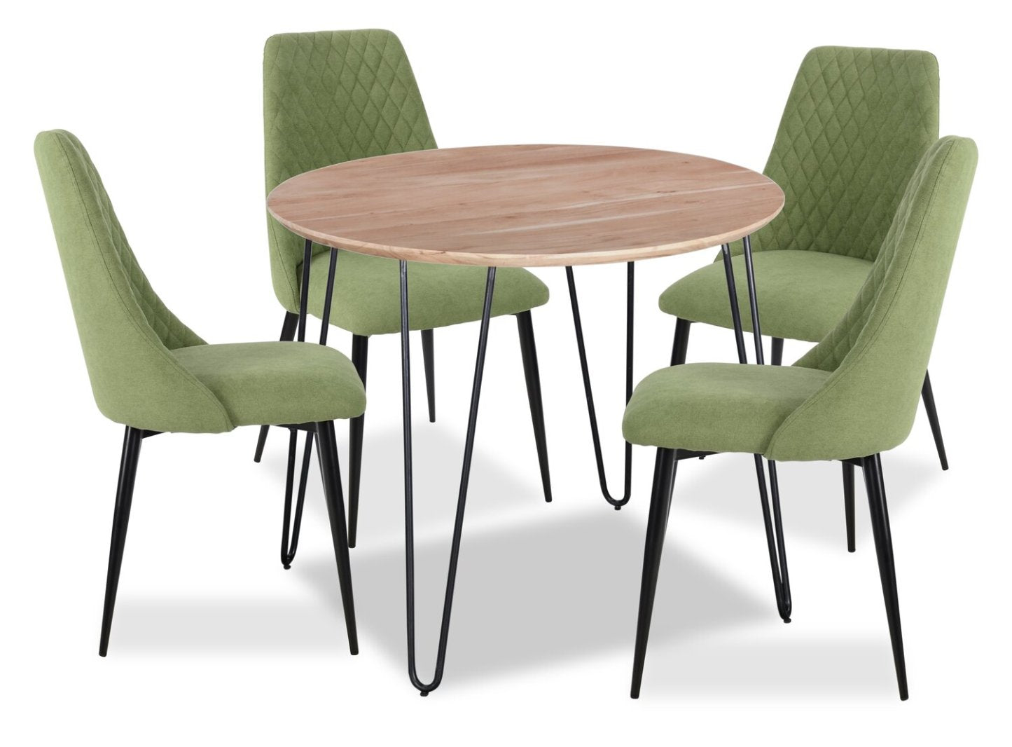 Miya 5pc Dining Set with Table & 4 Chairs, Acacia Wood, Metal, 36W Round - Moss Green | Ensemble de salle à manger Miya 5 pièces en acacia et métal avec table ronde de 36 po (L) et 4 chaises - vert mousse