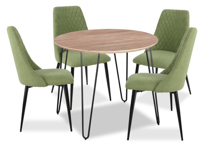 Miya 5pc Dining Set with Table & 4 Chairs, Acacia Wood, Metal, 36W Round - Moss Green | Ensemble de salle à manger Miya 5 pièces en acacia et métal avec table ronde de 36 po (L) et 4 chaises - vert mousse