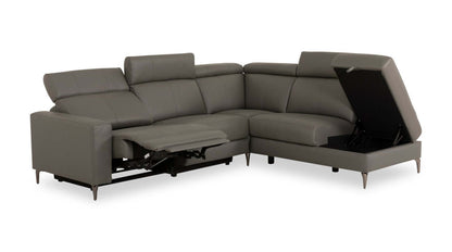 Sofa sectionnel de droite à inclinaison électrique Valentino 3 pièces en cuir véritable avec appuie-têtes réglables - gris