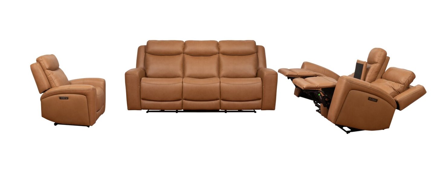 Sofa à inclinaison électrique Prescott de Scott Living de 88,5 po en cuir véritable avec appuie-têtes électriques - brun courge musquée