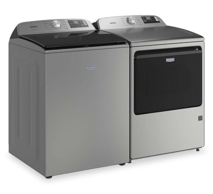 Maytag 6,0 pi³ Laveuse intelligente à chargement par le haut et 7,4 pi³ Sécheuse électrique - Argenté radieux | Maytag 6,0 Cu. Ft. Smart Top-Load Washer and 7.4 Cu. Ft. Electric Dryer - Radiant Silver