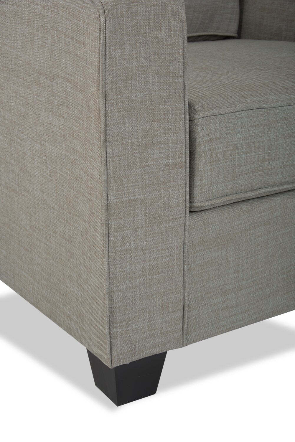 Made in Canada Sawyer 35 Linen-Look Fabric Chair with Reversible Cushions and Track Arms - Light Grey | Fauteuil Sawyer de 35 po fabriqué au Canada en tissu d’apparence lin avec coussins réversibles et accoudoirs rectilignes - gris clair