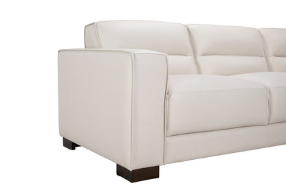 Sectionnel Citadel 3 pièces en cuir véritable de première qualité, face à droite, avec pieds en bois - Blanc givré | Canapé sectionnel droit Citadel 3 pièces en cuir de qualité supérieure avec pieds en bois véritable - blanc givré