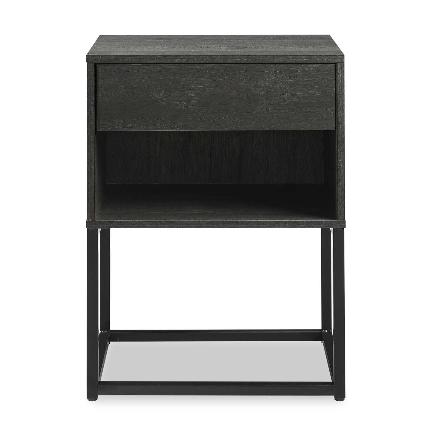 Table de chevet Fynn à 1 tiroir avec étagère de rangement, 18 L x 25,75 H - Marron/Noir | Table de nuit Fynn de 18 po (l) x 25,75 po (H) à 1 tiroir avec tablette de rangement - brune et noire