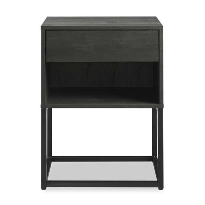Table de chevet Fynn à 1 tiroir avec étagère de rangement, 18 L x 25,75 H - Marron/Noir | Table de nuit Fynn de 18 po (l) x 25,75 po (H) à 1 tiroir avec tablette de rangement - brune et noire