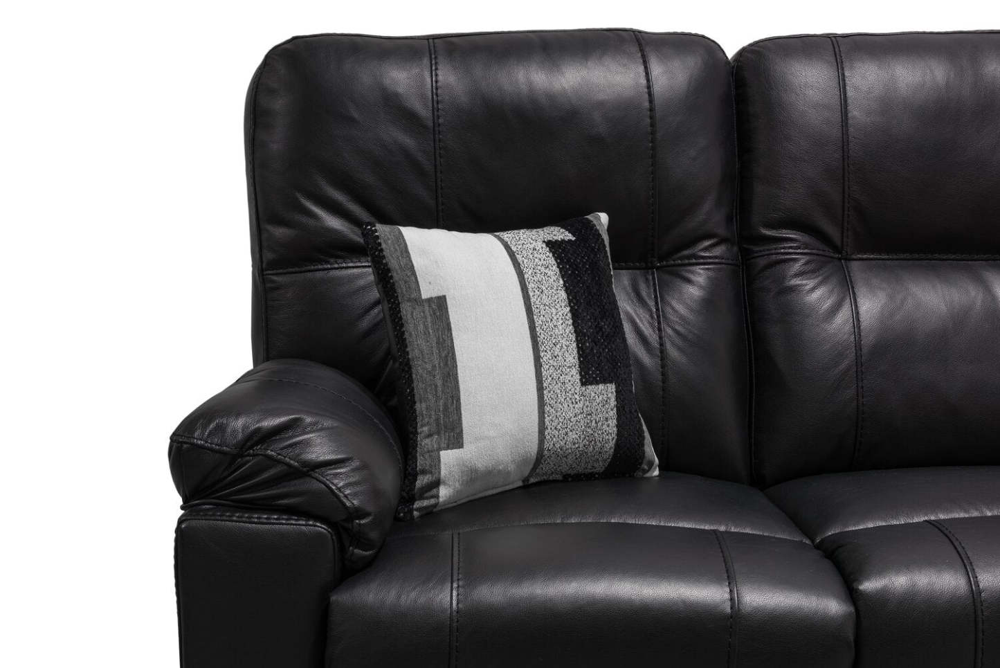 Sofa à inclinaison électrique Dawson de 87 po fabriqué au Canada en cuir véritable avec port USB et oussins décoratifs - noir
