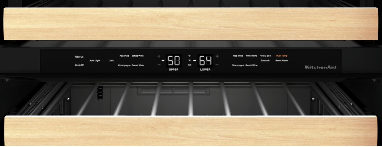 Réfrigérateur à vin KitchenAid de 24 po et de 5 pi³ sous le comptoir - panneau personnalisable - KUWL214KPA | KitchenAid 24 5 Cu. Ft. Undercounter Wine Refrigerator - Panel Ready - KUWL214KPA