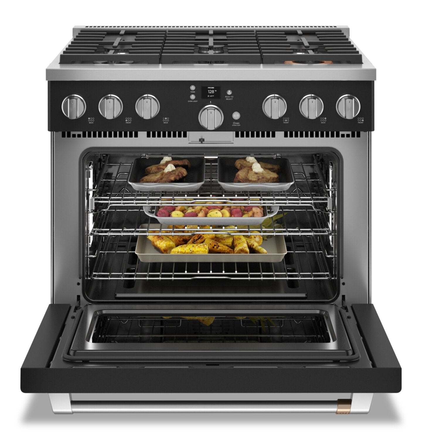 Cuisinière intelligente à gaz Café de 6,2 pi³ avec convection européenne véritable et grilles autone… - Noir mat - …