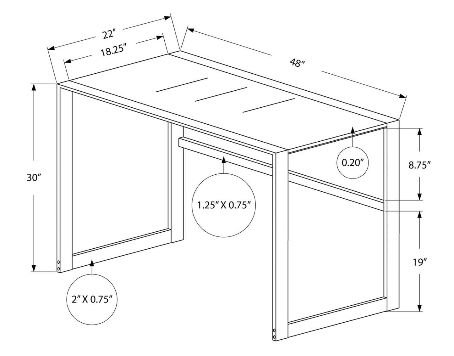 Kyle 48 Glass-Top Office Desk - Noir|Bureau Kyle de 48 po avec dessus en verre - noir
