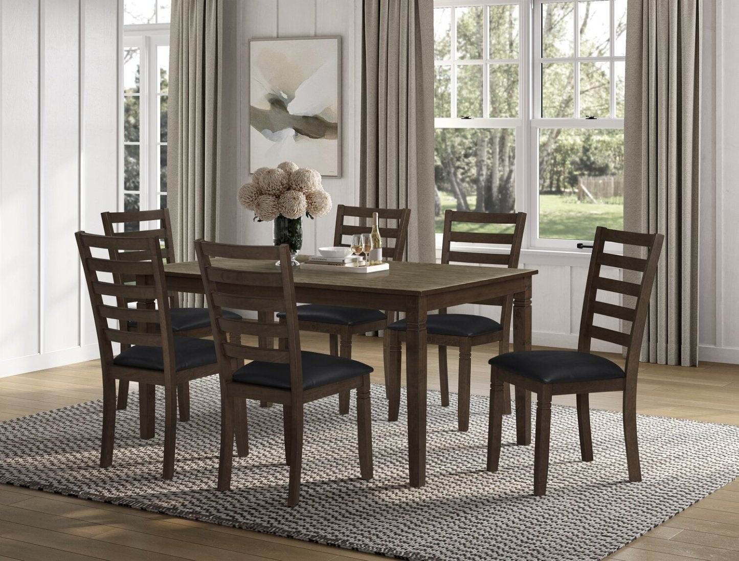 Devon 7pc Dining Set with Table & 6 Chairs - 60W, Wood  - Dark Brown | Ensemble de salle à manger Devon 7 pièces avec table et 6 chaises - 60 po (L), bois - brun foncé