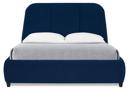 Lit plateforme rembourré Mave en tissu de velours bleu - format grand lit | Mave Upholstered Platform Bed in Blue Velvet Fabric - Queen Size
