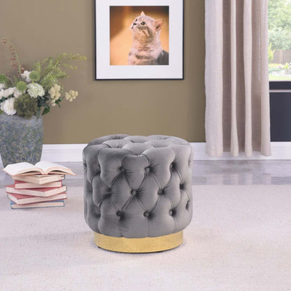 Pouf rond Adell de 17 po en tissu avec base dorée - gris