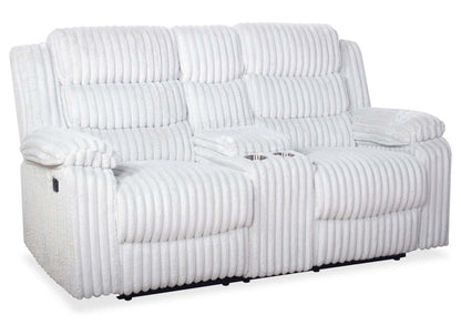 Causeuse inclinable Bryson de 72 po en tissu de fausse fourrure avec console de rangement - gris brume