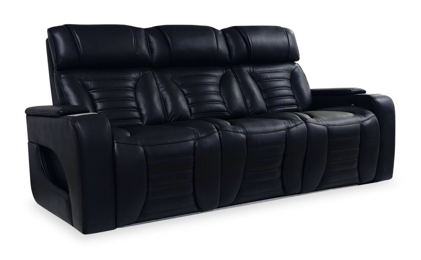 Sofa de massage à inclinaison électrique Zen de 86 po en tissu d’apparence cuir avec appuie-têtes électriques et console rabattable - noir