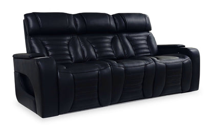 Sofa de massage à inclinaison électrique Zen de 86 po en tissu d’apparence cuir avec appuie-têtes électriques et console rabattable - noir