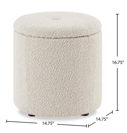 Ontario 14,75 po Pouf de rangement rond en tissu - blanc