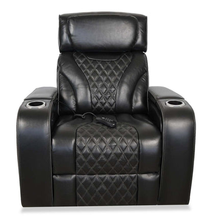 Fauteuil de massage à inclinaison électrique Elite de 38 po en cuir véritable avec son immersif et appuie-tête électrique - noir
