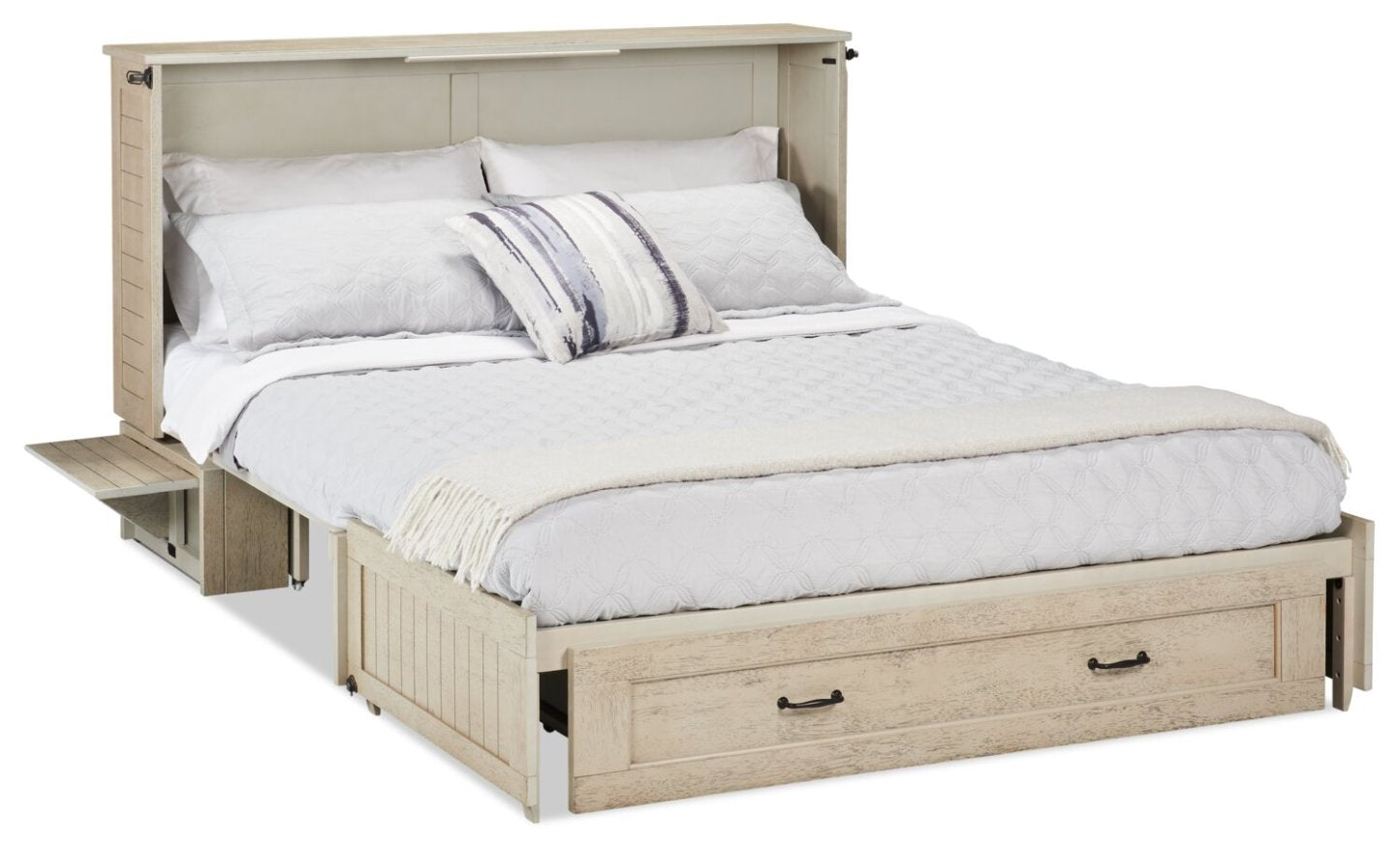 Armoire-lit Parker avec matelas en mousse à mémoire de forme, bois flotté brossé - Taille Queen