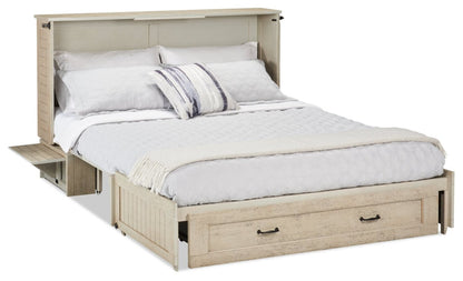 Armoire-lit Parker avec matelas en mousse à mémoire de forme, bois flotté brossé - Taille Queen