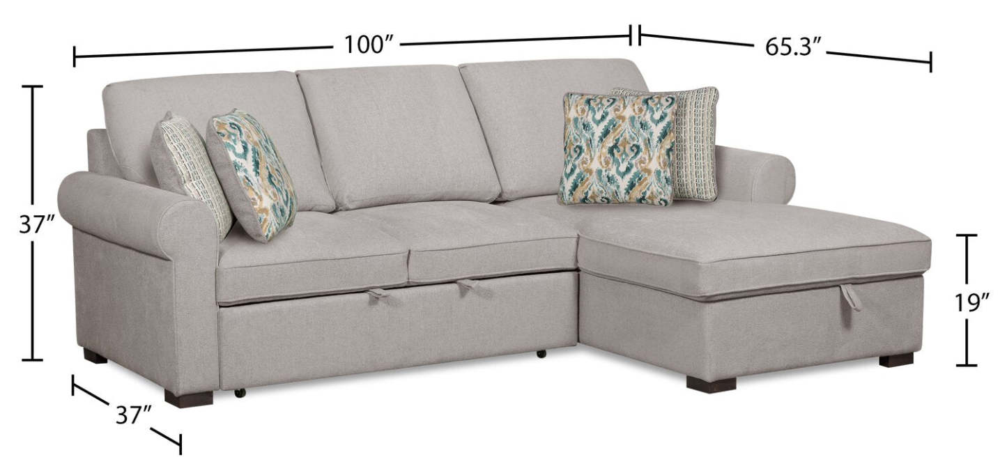 Scott Living Haven 2-Piece Right-Facing Chenille Fabric Sleeper Sectional with Storage Chaise - Grey | Canapé-lit sectionnel de droite Haven de Scott Living 2 pièces en tissu de chenille avec chaise longue de rangement - gris