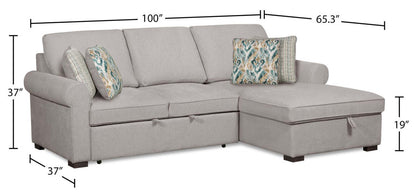 Scott Living Haven 2-Piece Right-Facing Chenille Fabric Sleeper Sectional with Storage Chaise - Grey | Canapé-lit sectionnel de droite Haven de Scott Living 2 pièces en tissu de chenille avec chaise longue de rangement - gris