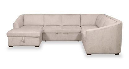 Envy 5-Piece Left-Facing Chenille Fabric Sleeper Sectional with Storage Chaise - Almond Beige | Canapé-lit sectionnel gauche Envy 5 pièces en tissu de chenille avec chaise longue de rangement - beige amande