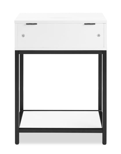 Table de nuit Akio à 1 tiroir avec rangement relevable, 18 L x 25,75 H - Blanc/Noir | Table de nuit Akio de 18 po (l) x 25,75 po (H) à 1 tiroir avec dessus relevable et rangement - blanche et noire