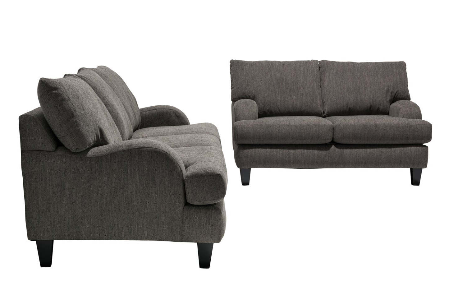 Made in Canada Nofia 58 Chenille Fabric Loveseat with Two Accent Pillows and Wood Legs - Charcoal Grey | Causeuse Nofia de 58 po fabriquée au Canada en tissu de chenille avec 2 coussins décoratifs et pattes en bois - gris anthracite