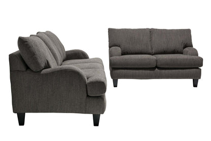 Made in Canada Nofia 58 Chenille Fabric Loveseat with Two Accent Pillows and Wood Legs - Charcoal Grey | Causeuse Nofia de 58 po fabriquée au Canada en tissu de chenille avec 2 coussins décoratifs et pattes en bois - gris anthracite